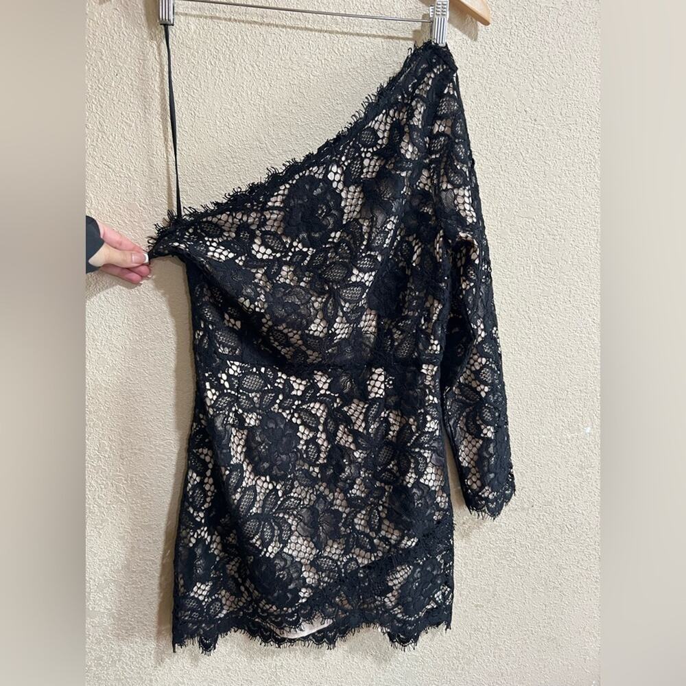 X by NBD black lace one shoulder mini dress 10 NEW
